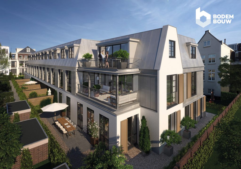 Impressie nieuwbouw gebouw achter voormalig Rode Kruisgebouw