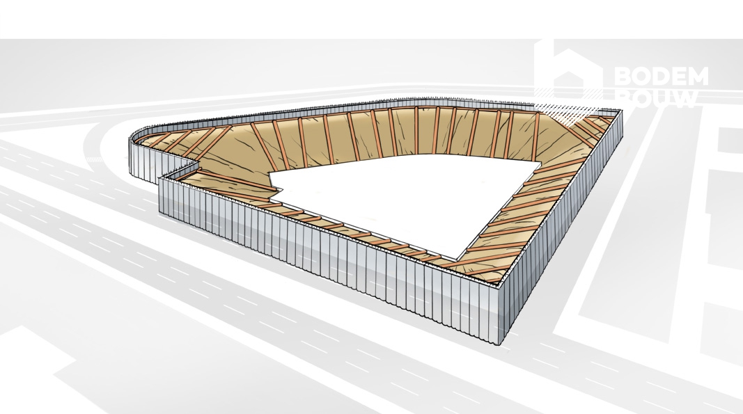 Inbouwen stempelconstructie tussen de CSM-wanden en de betonnen kern